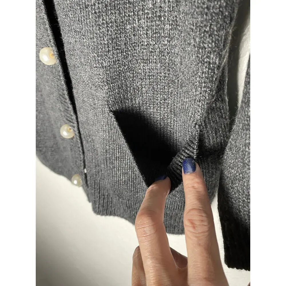 Cabi Women's Cultured Pearl‎ Button 3/4 Sleeve Knit Cardigan Smoke Gray XS